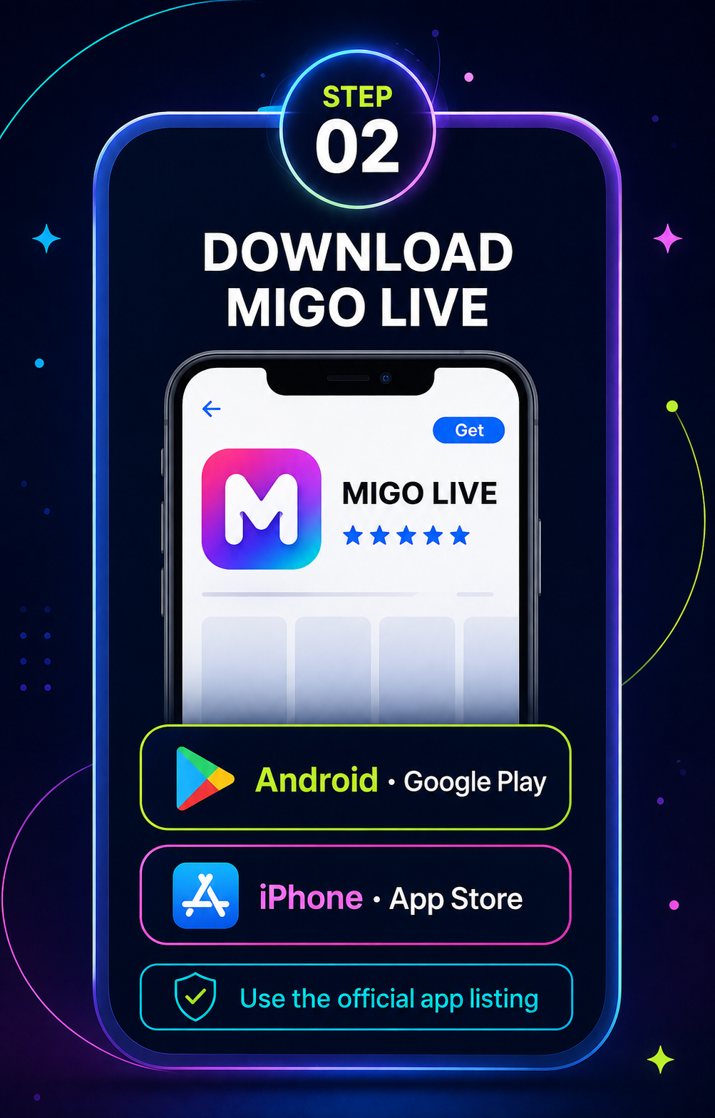 MIGO LIVE onboarding step 2: Download the official MIGO LIVE app
