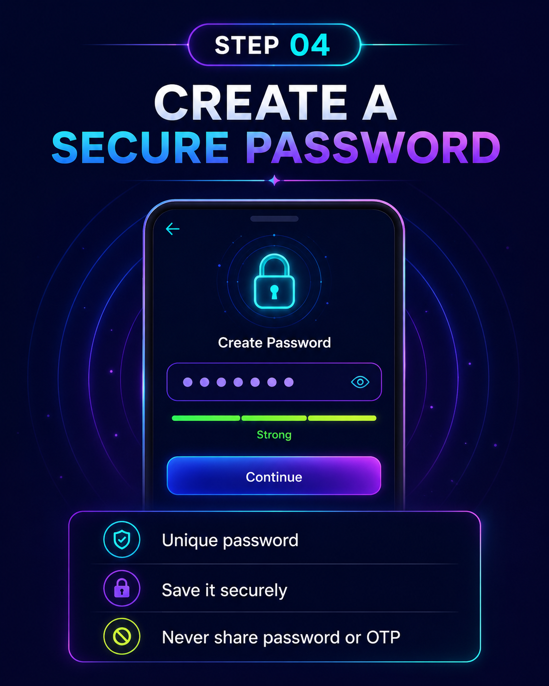 MIGO LIVE onboarding step 4: Create a secure password