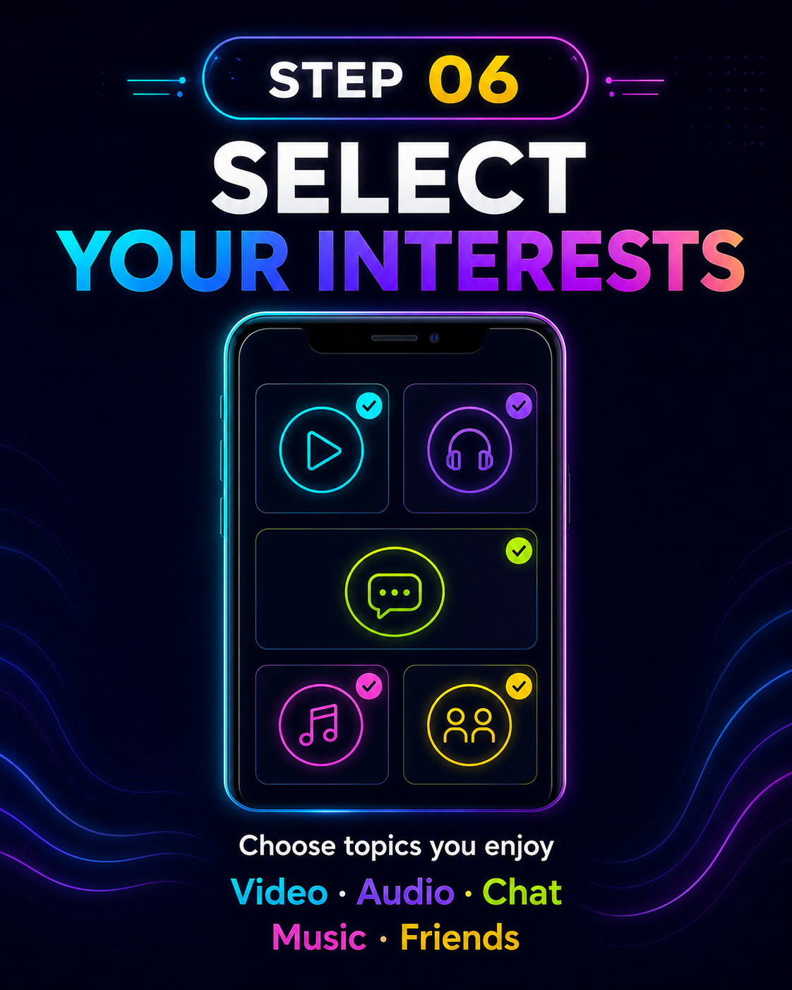 MIGO LIVE onboarding step 6: Select your interests