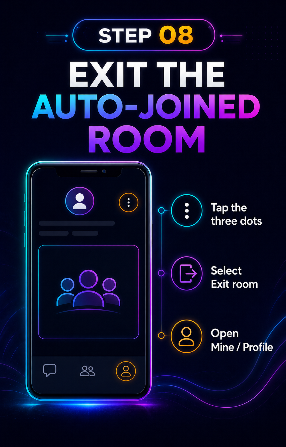 MIGO LIVE onboarding step 8: Exit the automatic room